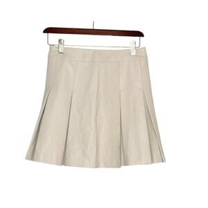 Oak + Fort Faux Leather Pleated Mini Skirt Beige Size Small Preppy School Girl